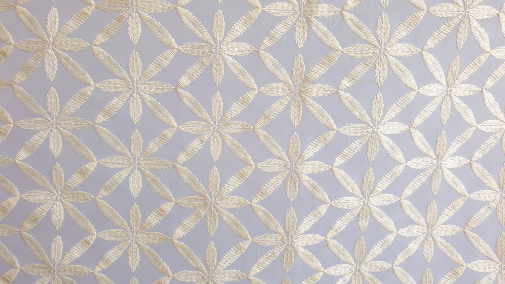 Cream Flowers Sheer Printed Velvet Embroidery Curtain Panels