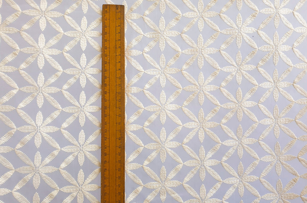 Cream Flowers Sheer Curtain Fabric By The Metre