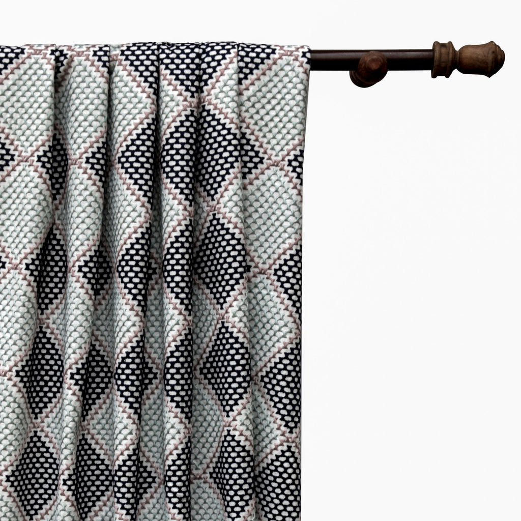 Knotted Vibes Navy Blue Cotton Embroidery Curtain Panels