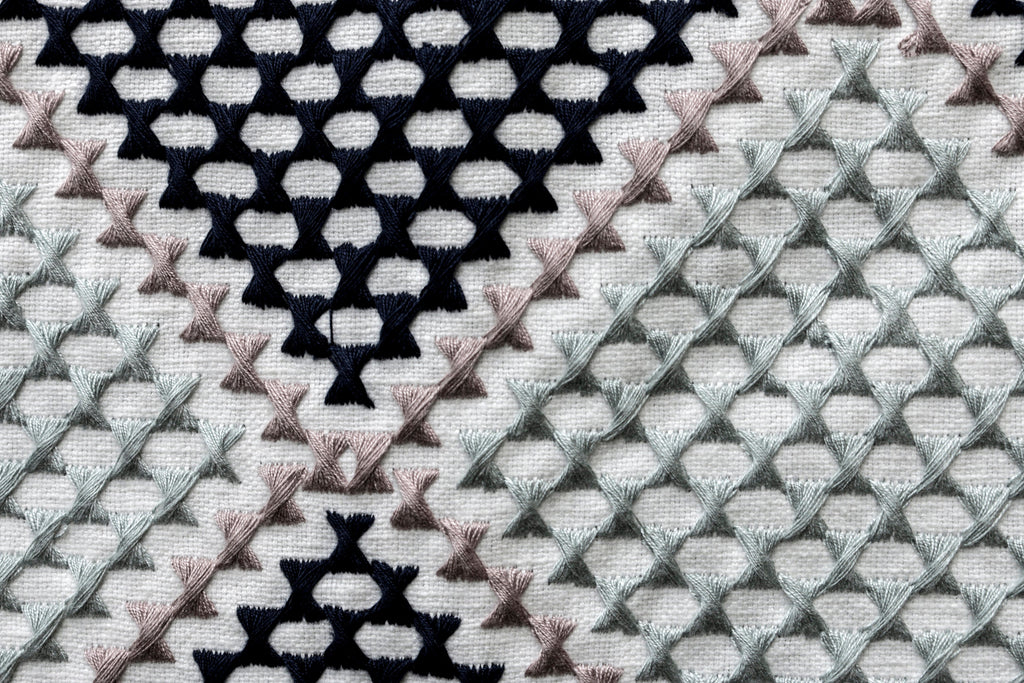 Knotted Vibes Navy Blue Cotton Embroidery Curtain Panels