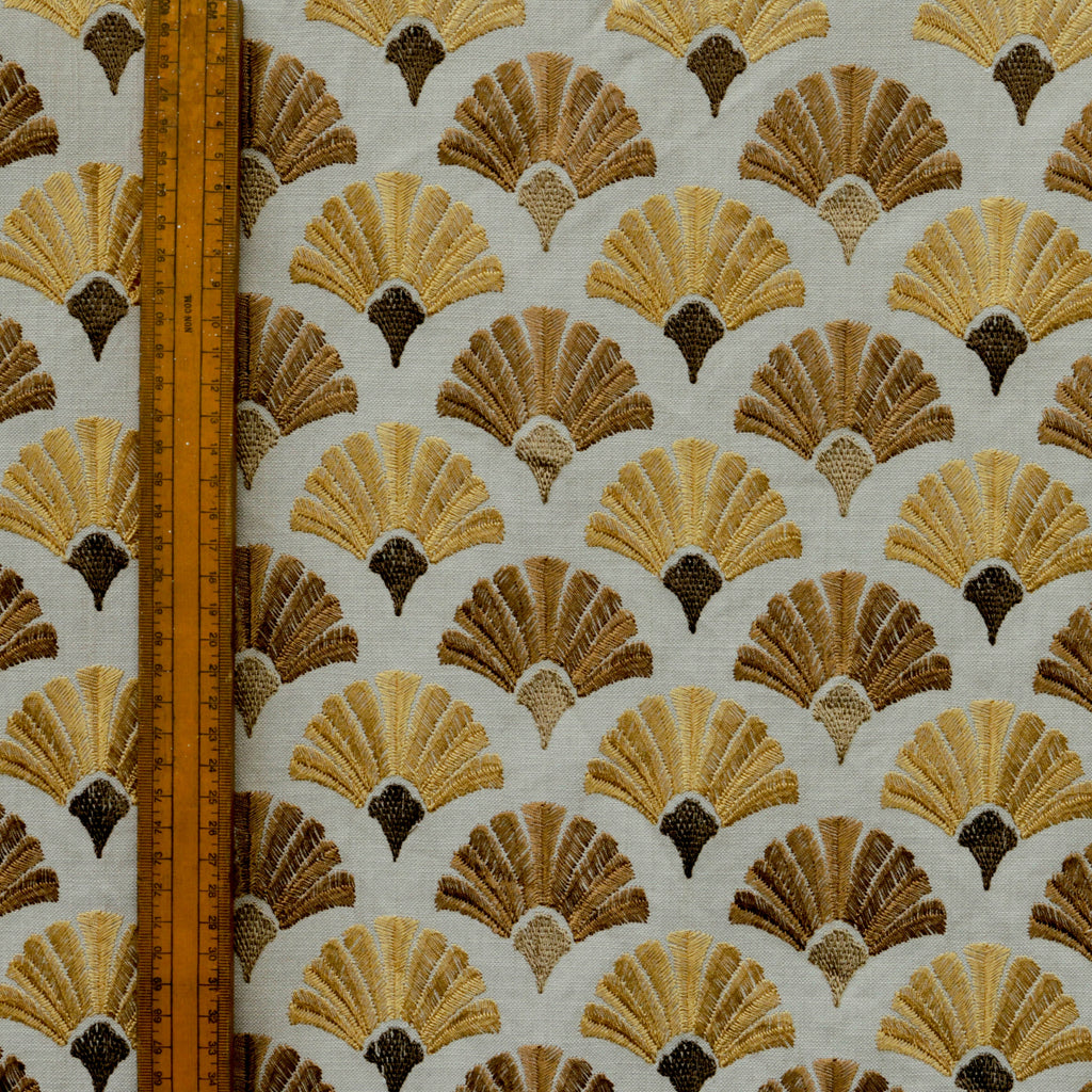 Golden N Bronze Flowers Cotton Embroidered Curtain Panels