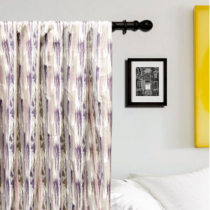 Pink, Purple N Gray Streaks Cotton Embroidery Curtain Panels