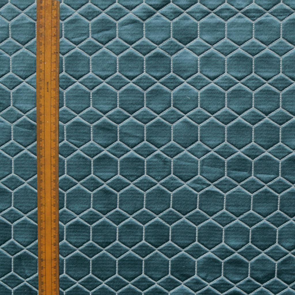 Teal N Silver Hexagon Jacquard Quilt Look Curtain Panels