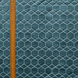 Teal N Silver Hexagon Jacquard Quilt Look Curtain Panels