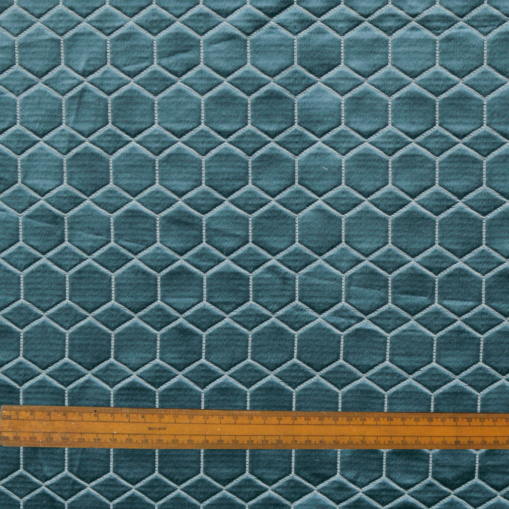 Teal N Silver Hexagon Jacquard Quilt Look Curtain Panels