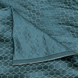 Teal N Silver Hexagon Jacquard Quilt Look Curtain Panels