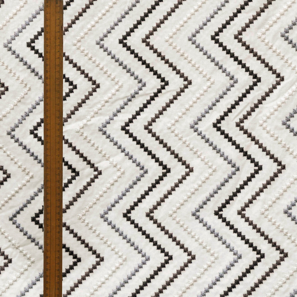 Charcoal Gray Cotton Embroidered Diamonds Curtain Panels