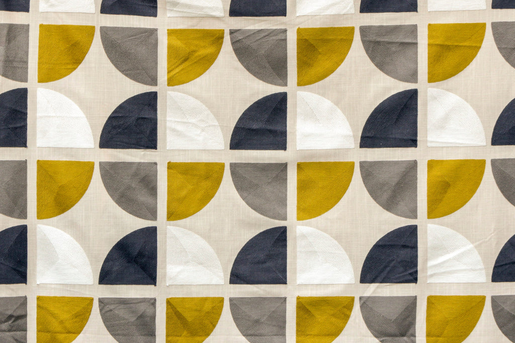 Charcoal Almost Circles Cotton Embroidery Curtain Panels