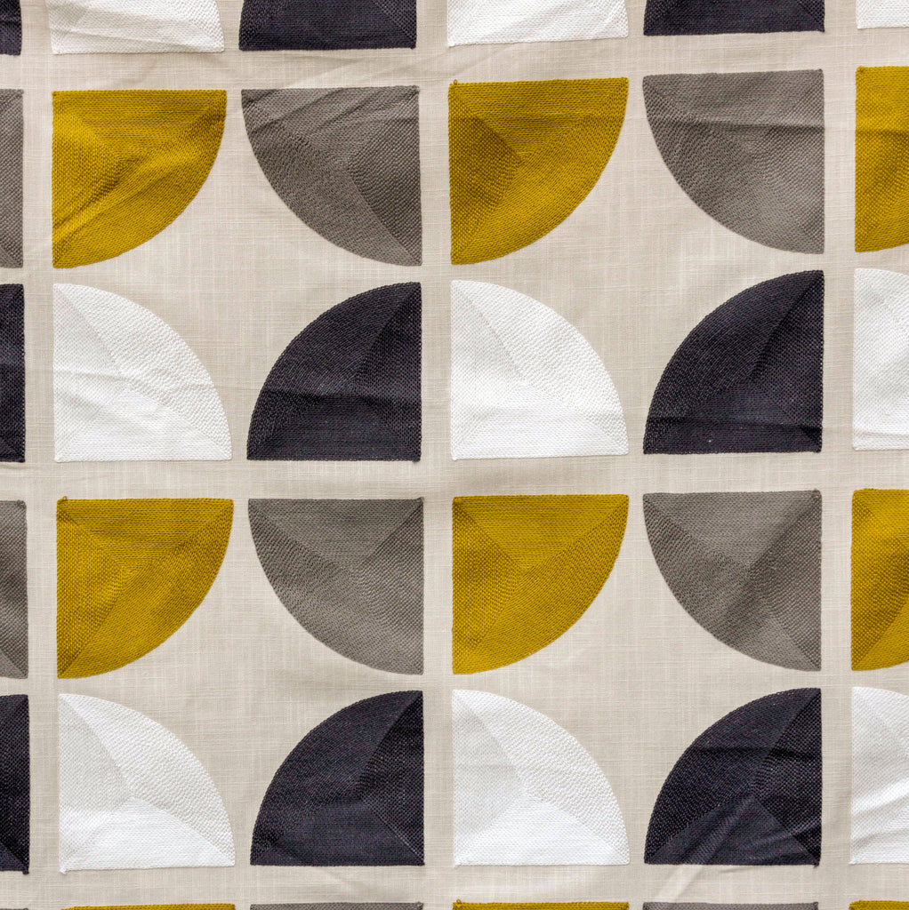 Charcoal Almost Circles Cotton Embroidery Curtain Panels