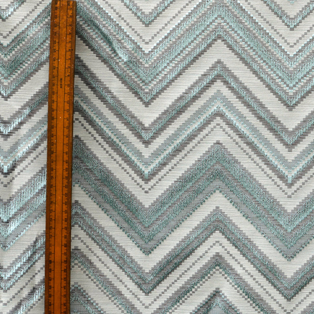 Teal Geometric Waves Jacquard Curtain Panels, Abstract