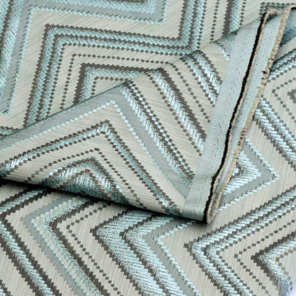 Teal Geometric Waves Jacquard Curtain Panels, Abstract