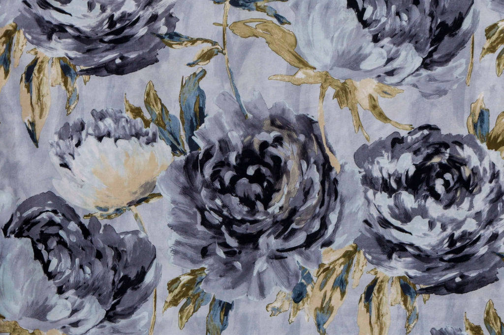 Grey Midnight Garden Printed Velvet Curtain Panels