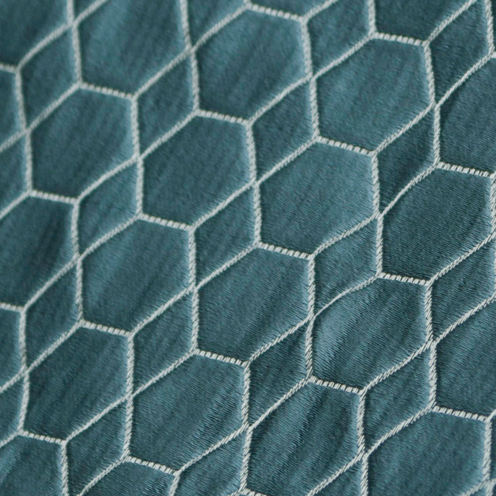 Teal N Silver Hexagon Jacquard Quilt Look Curtain Panels