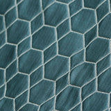 Teal N Silver Hexagon Jacquard Quilt Look Curtain Panels