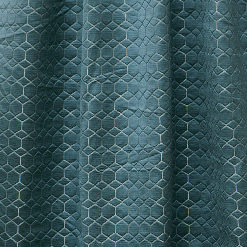 Teal N Silver Hexagon Jacquard Quilt Look Curtain Panels