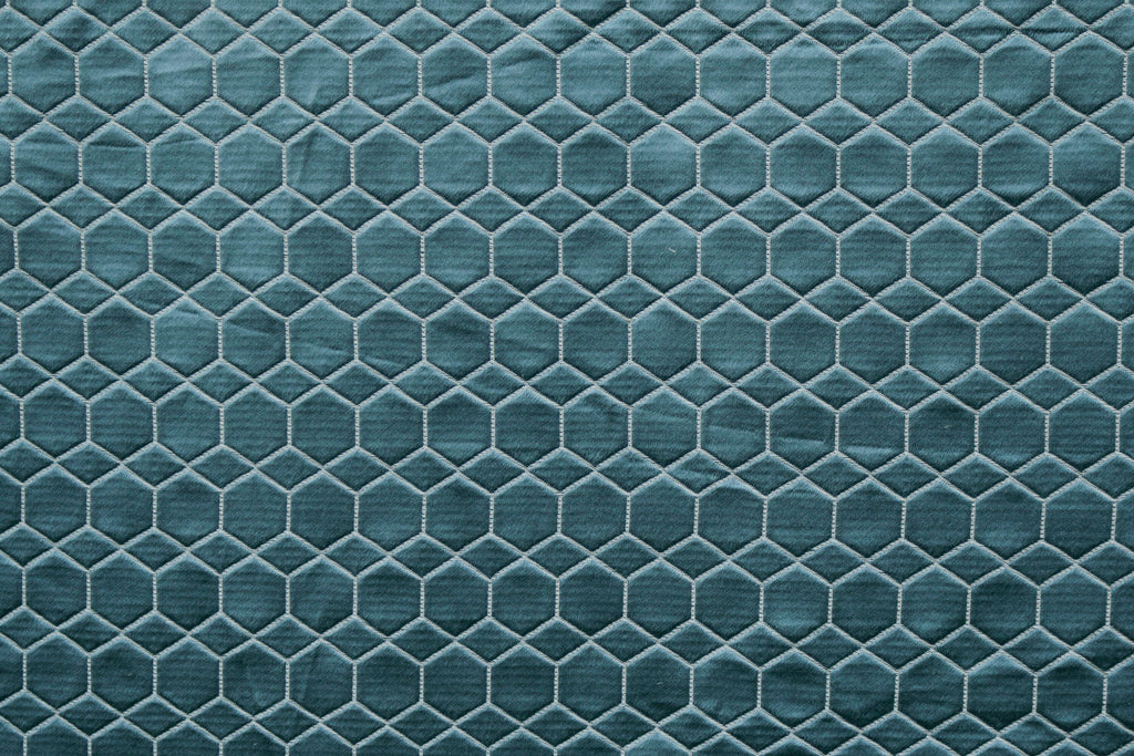 Teal N Silver Hexagon Jacquard Quilt Look Curtain Panels