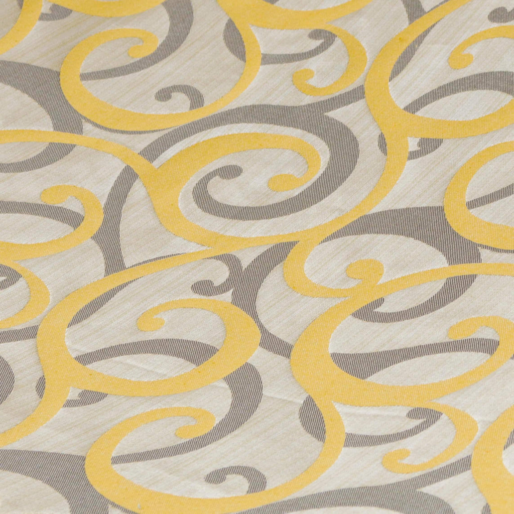 Yellow N Gray Scrolls Jacquard Weave Curtain Panels