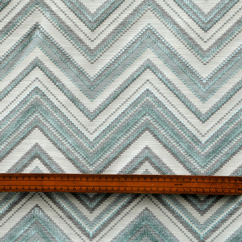 Teal Geometric Waves Jacquard Curtain Panels, Abstract