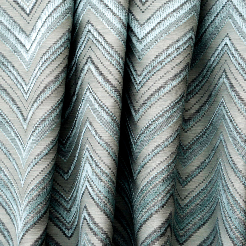 Teal Geometric Waves Jacquard Curtain Panels, Abstract