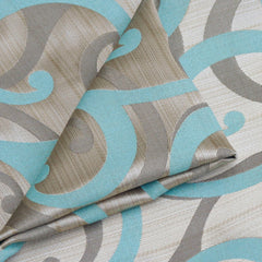 Aqua Scrolls Jacquard Fabric By The Metre