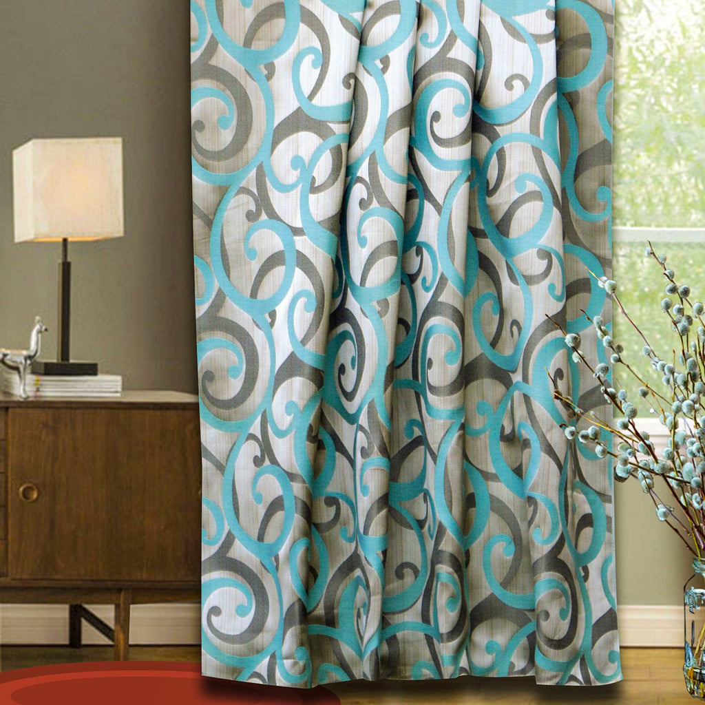 Aqua Scrolls Jacquard Weave Curtain Panels