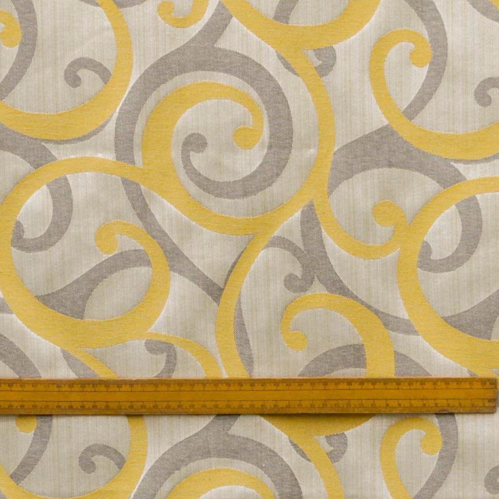 Yellow N Gray Scrolls Jacquard Weave Curtain Panels
