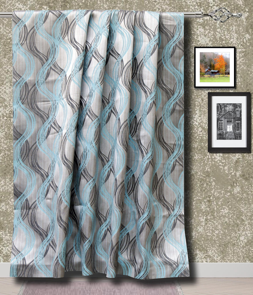 Aqua Stripes Jacquard Weave Curtain Panels, Swirl Curtains