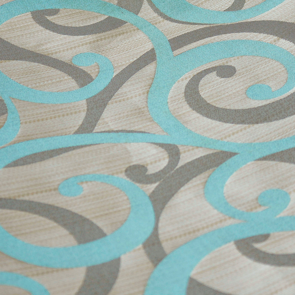 Aqua Scrolls Jacquard Weave Curtain Panels