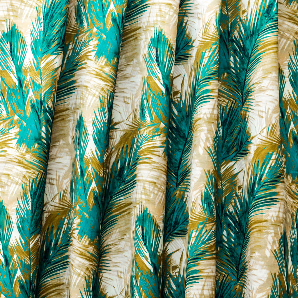 The Turquoise Green Field Printed Satin Curtain Panels