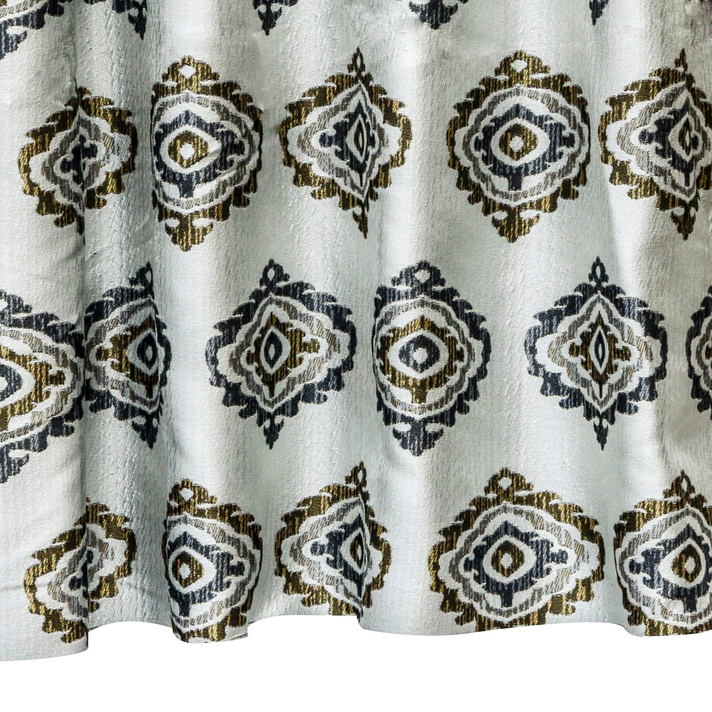 Gold N Grey Damask Jacquard Weave Textured Curtain Panels