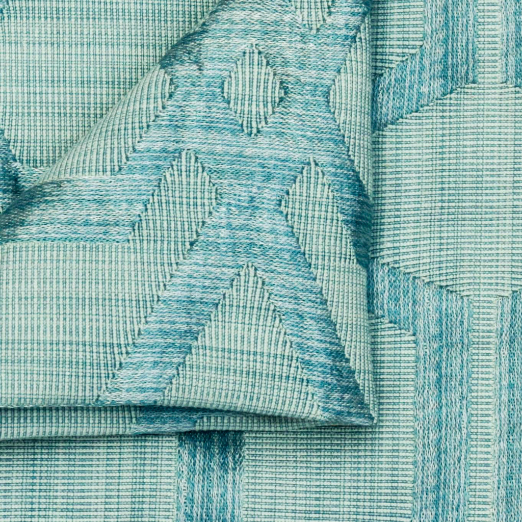 Geometric Aqua Blue Jacquard Weave Textured Curtain Panels