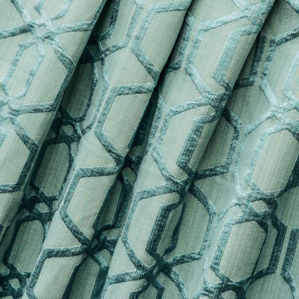 Geometric Aqua Blue Jacquard Weave Textured Curtain Panels