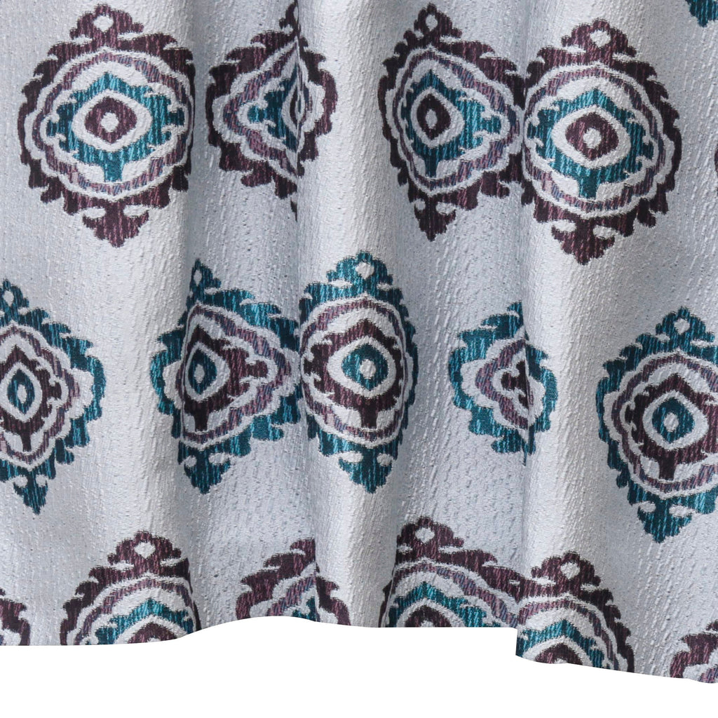 Burgundy Teal Damask Jacquard Weave Textured Curtain Panels