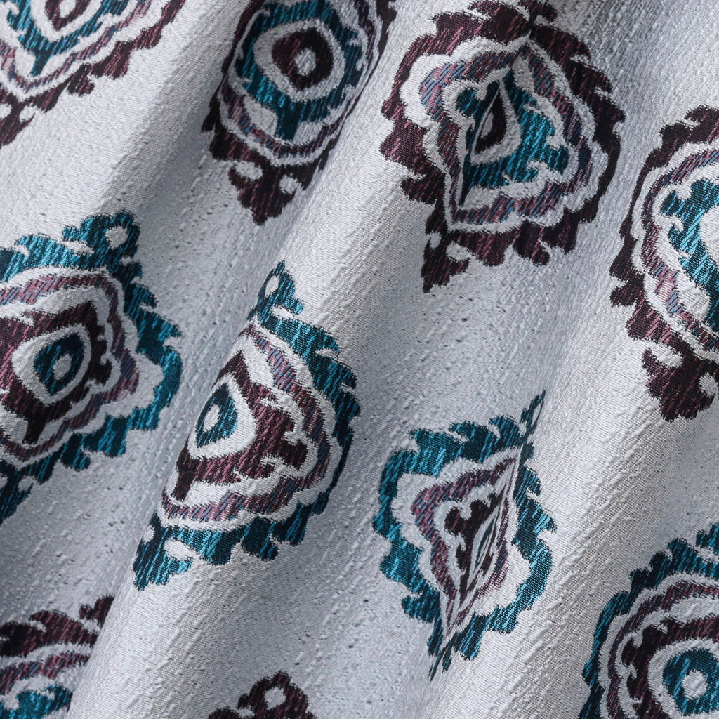 Burgundy Teal Damask Jacquard Weave Textured Curtain Panels