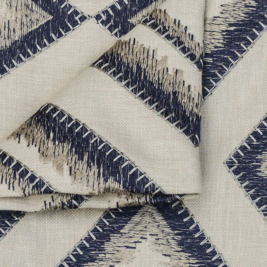 Blue Diamonds Embroidered Cotton Linen Curtain Panels