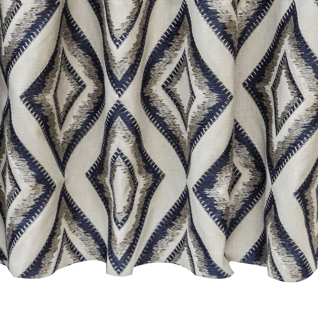 Blue Diamonds Embroidered Cotton Linen Curtain Panels