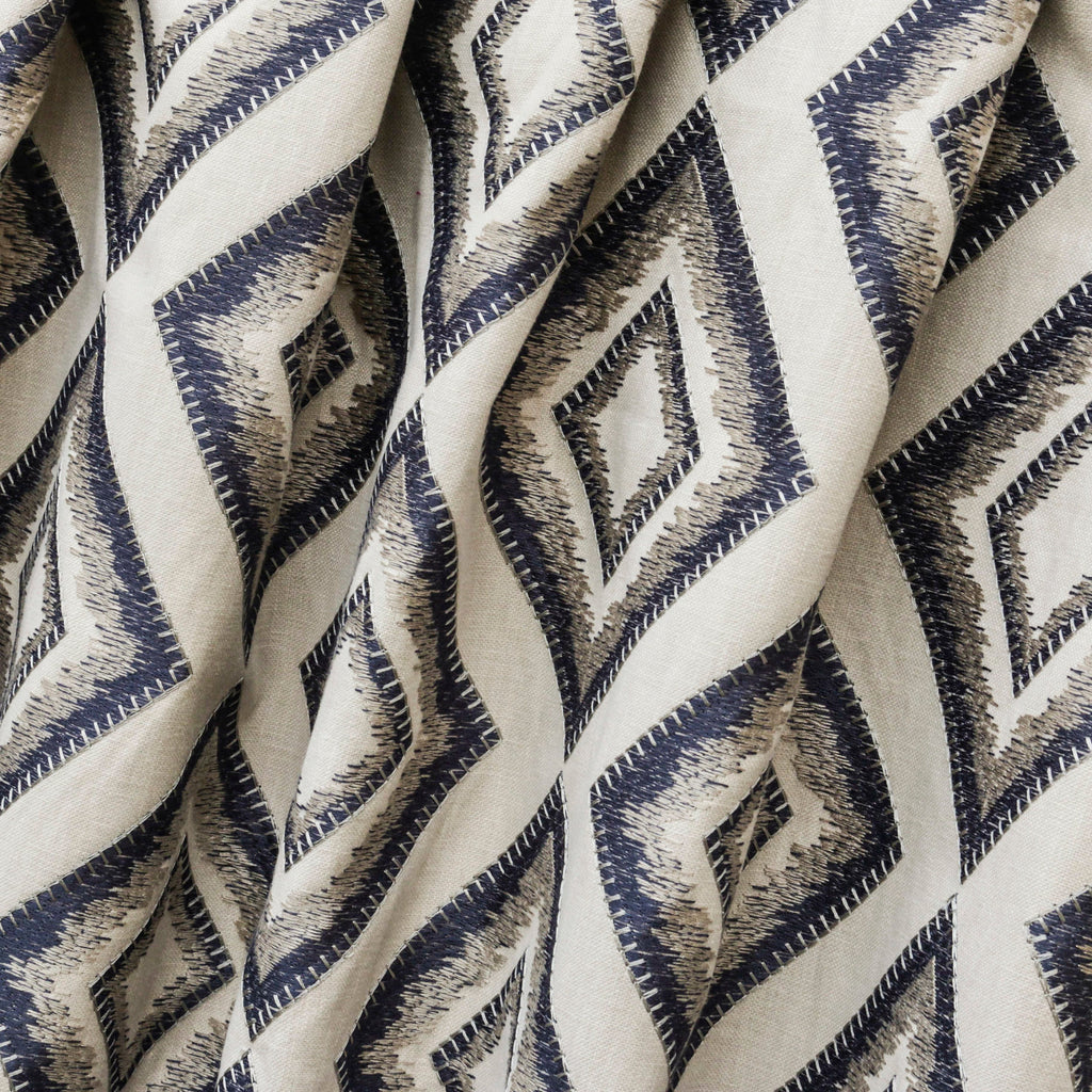 Blue Diamonds Embroidered Cotton Linen Curtain Panels