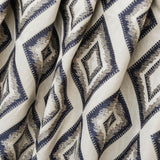 Blue Diamonds Embroidered Cotton Linen Curtain Panels