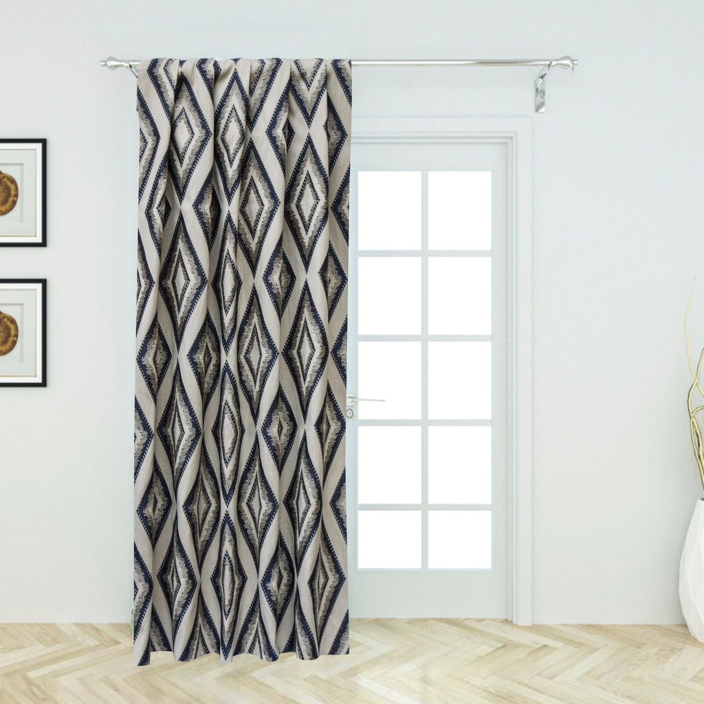 Blue Diamonds Cotton Linen Fabric By The Metre