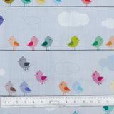 Light Blue Cute Birds Kids Printed Cotton Curtain Panels