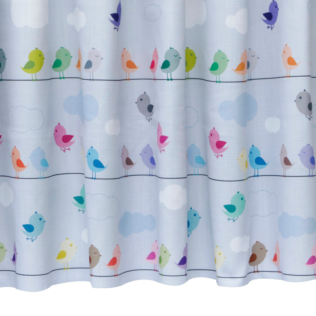 Light Blue Cute Birds Kids Printed Cotton Curtain Panels