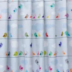 Light Blue Cute Birds Kids Printed Cotton Curtain Panels