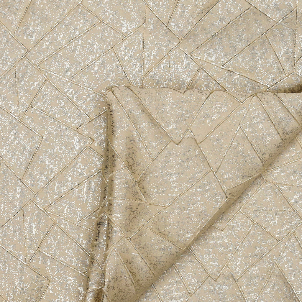 Beige Mosaics Textured Foil Printed Jacquard Curtain Panels