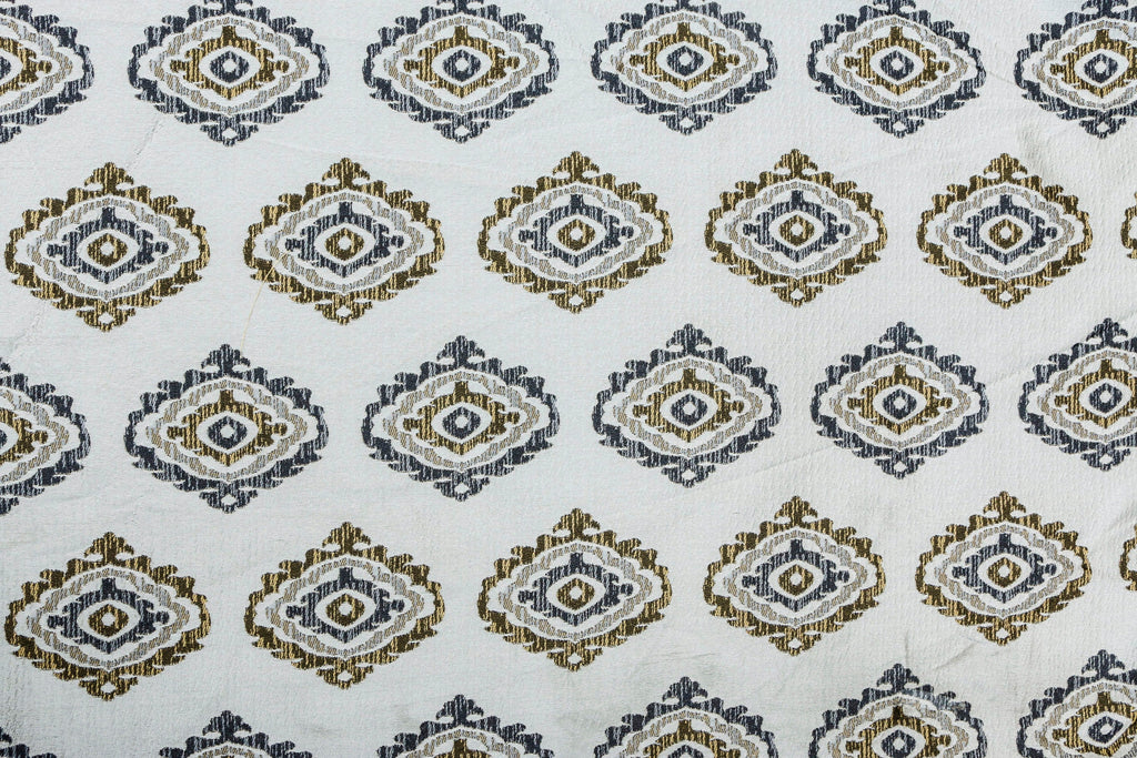 Gold N Grey Damask Jacquard Weave Textured Curtain Panels