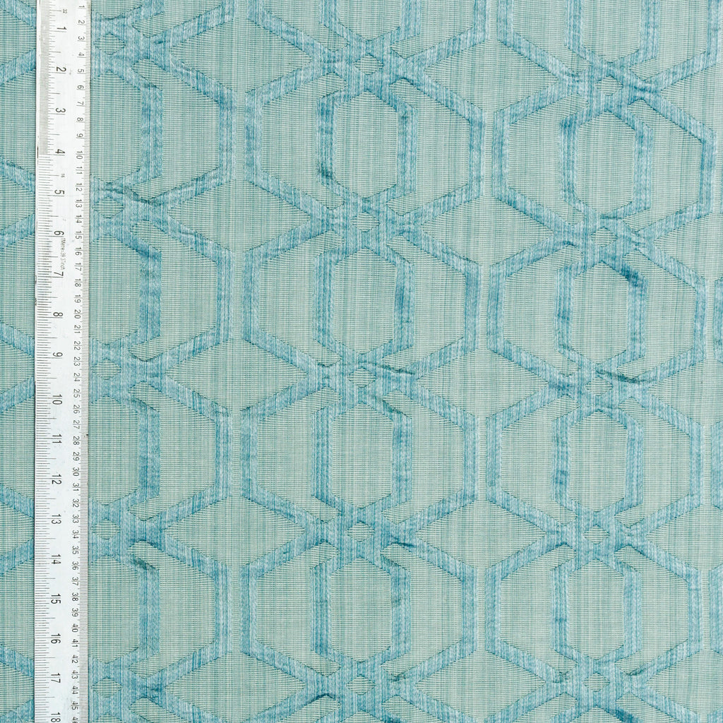 Geometric Aqua Blue Jacquard Weave Textured Curtain Panels