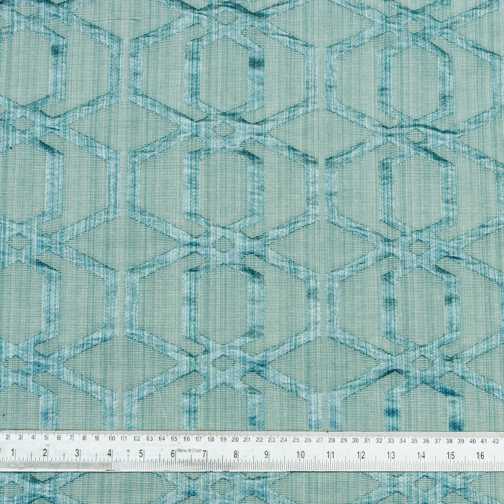 Geometric Aqua Blue Jacquard Weave Textured Curtain Panels