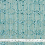 Geometric Aqua Blue Jacquard Weave Textured Curtain Panels