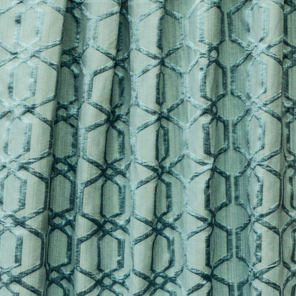 Geometric Aqua Blue Jacquard Weave Textured Curtain Panels