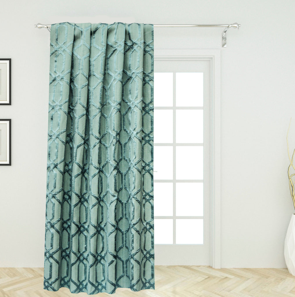 Geometric Aqua Blue Jacquard Weave Textured Curtain Panels