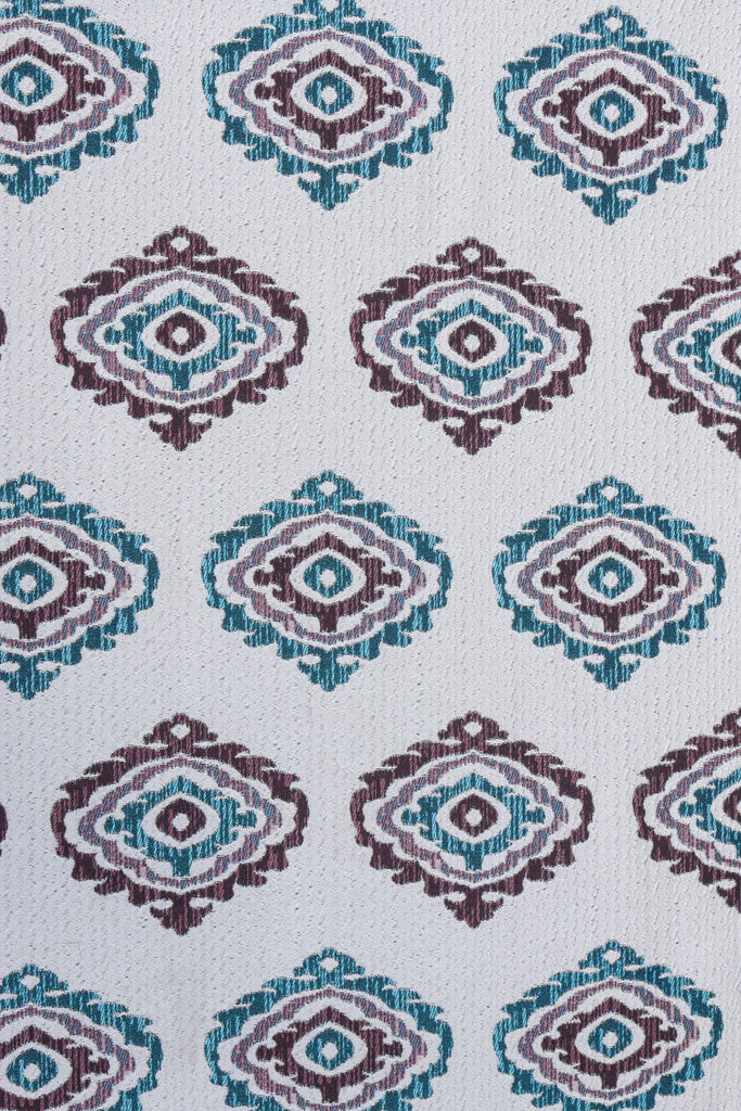 Burgundy Teal Damask Jacquard Weave Textured Curtain Panels